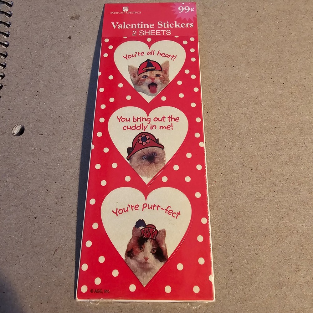 Vintage American Greetings‎ Forget Me Not Valentines Day Cat Stickers Sealed
